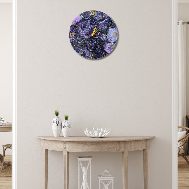 Purple Agate Gemstone Wall Clock | Handmade Luxury Home Decor
