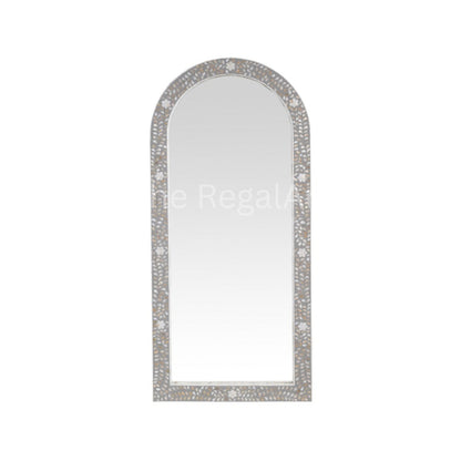 Handmade Mother of Pearl Inlay Floor Mirror – Arched Floral Design