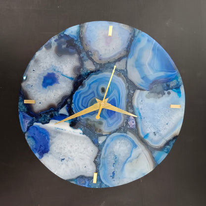 Blue Agate Gemstone Wall Clock: Luxury Crystal Home