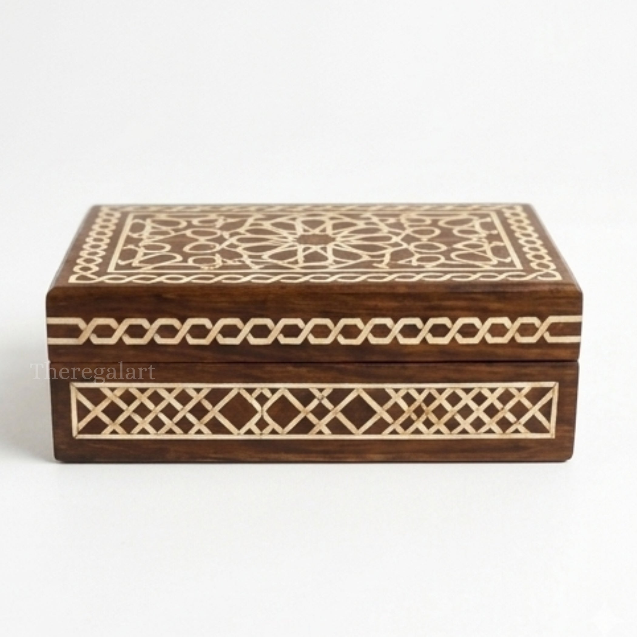 Handcrafted Bone Inlay Wooden Jewelry Box, Storage Box