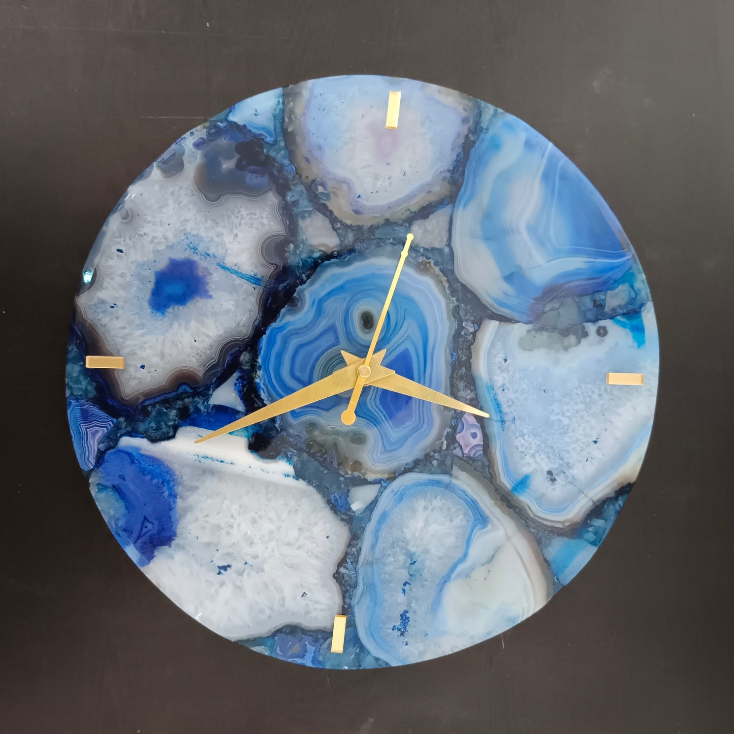 Blue Agate Gemstone Wall Clock: Luxury Crystal Home