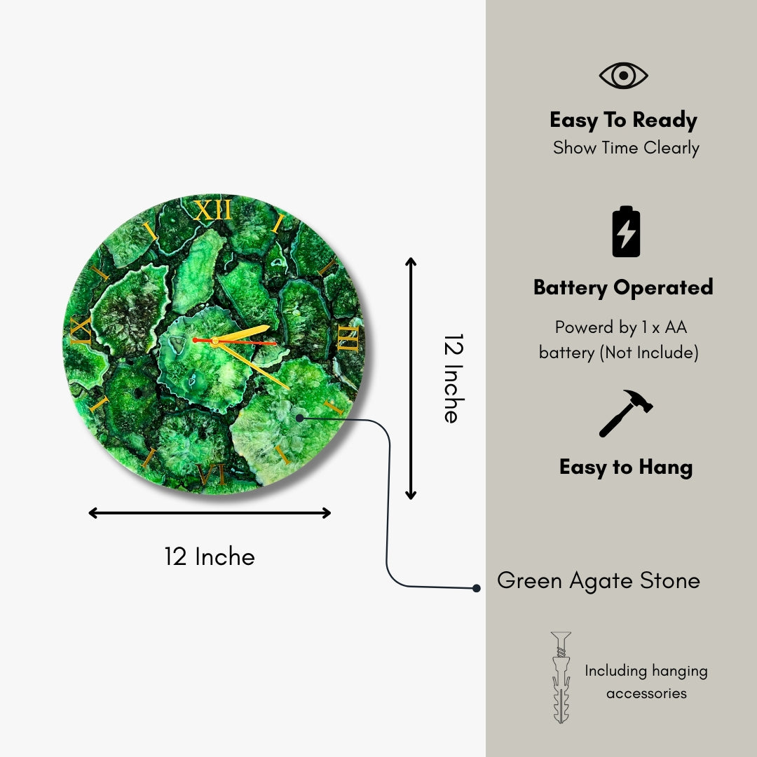 Green Agate Wall Clock- Gemstone Clock