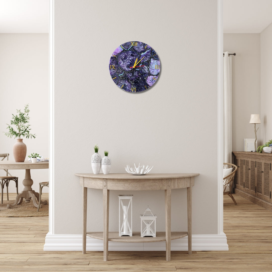 Purple Agate Gemstone Wall Clock: Handmade Home Decor
