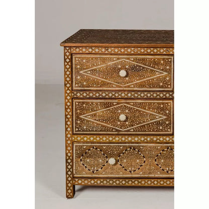 Wooden Chest Of Drawers Mango Anglo-Indian Style Eight Drawers Floral Bone Inlay