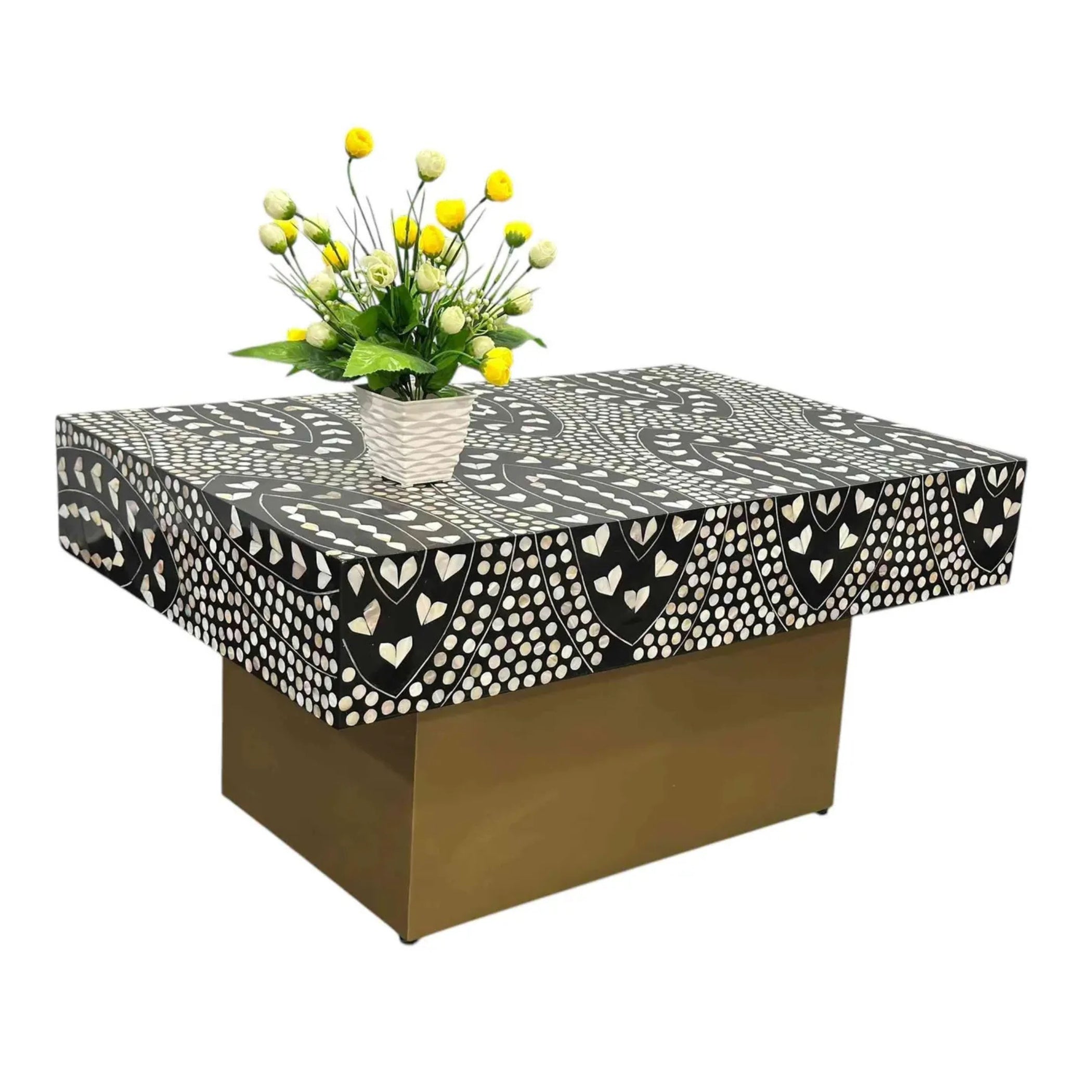 Handmade Mother of Pearl Inlay Coffee Table – Floral Statement Décor
