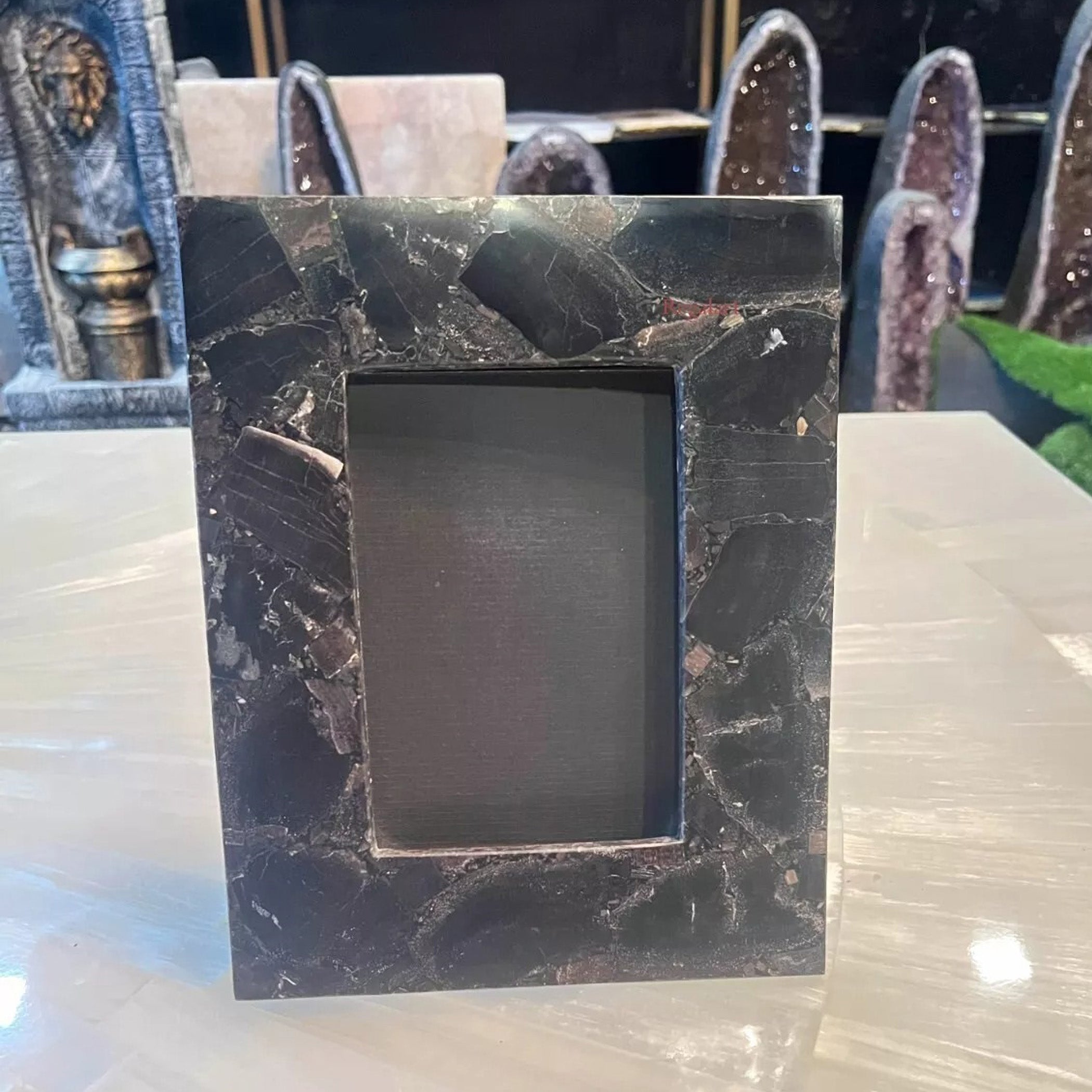 Black Petrified Stone Photo Frame | Luxury Home Decor Art