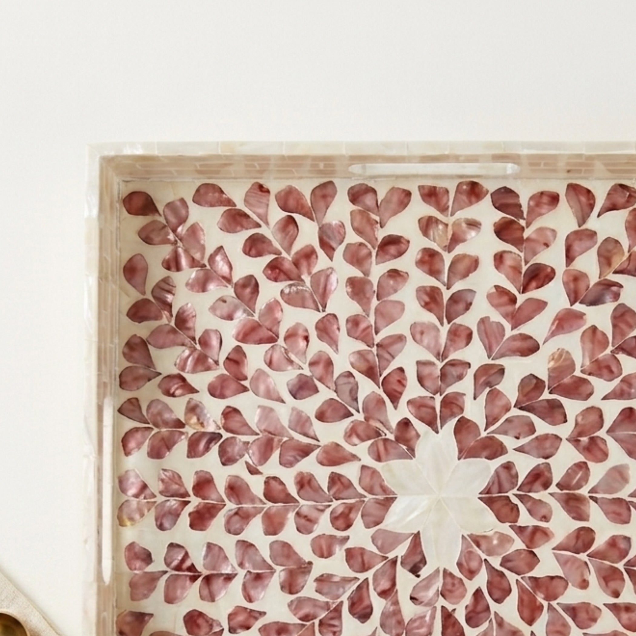 Handmade Mother of Pearl Serving Tray Pink Inlay Decor