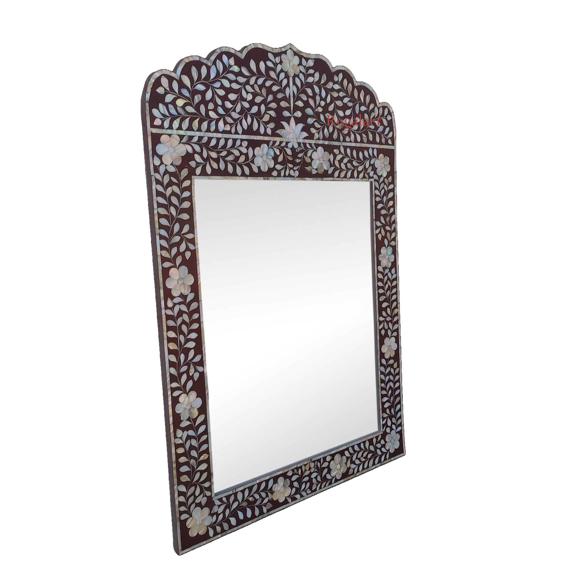 Mother of Pearl Wall Mirror Frame with Floral Pattern Bedroom Home Decor Mirror