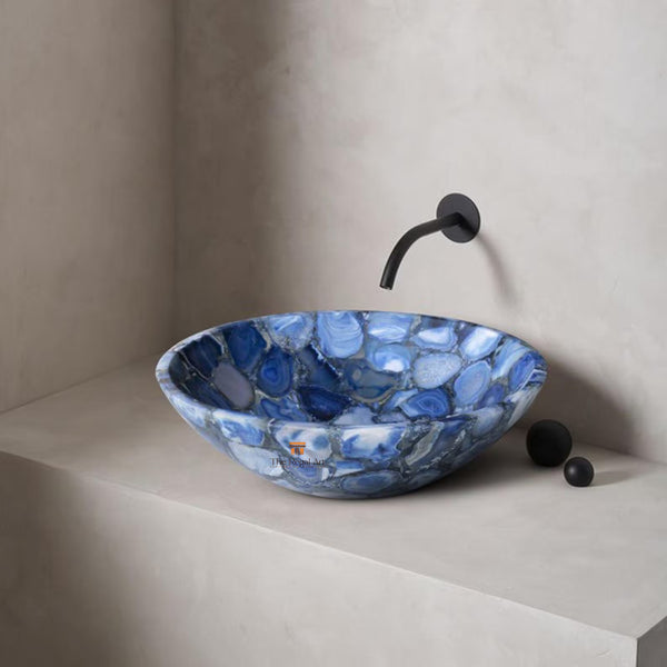 Blue Agate Stone Sink | Handmade Luxury Crystal Vessel Basin