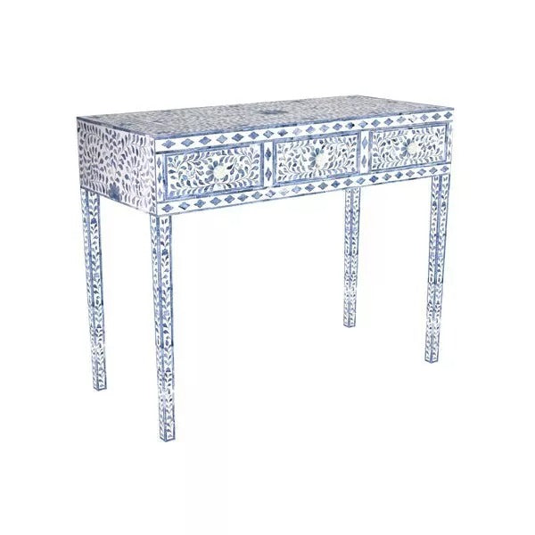 Luxury Blue Bone Inlay Console Table with Stool Desk