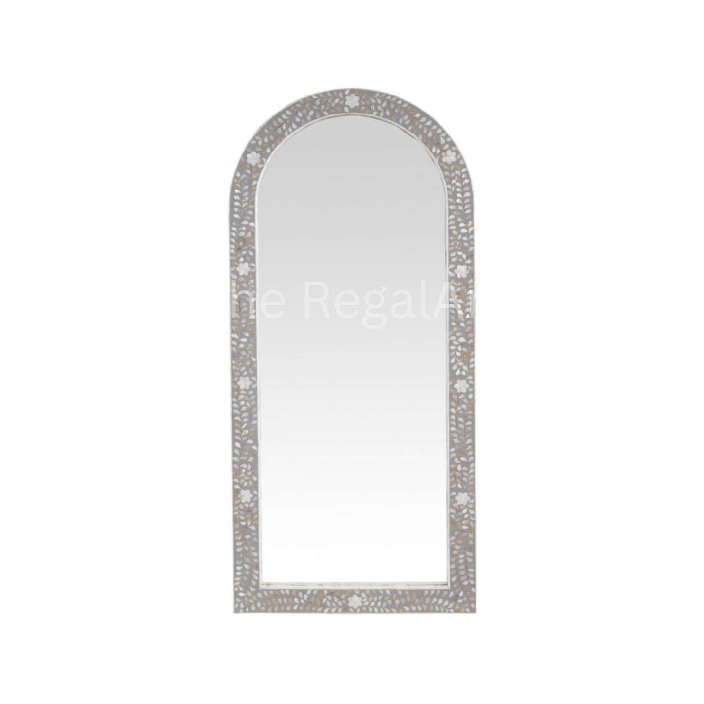 Handmade Mother of Pearl Inlay Floor Mirror – Arched Floral Design