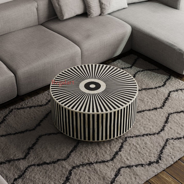 Luxury Striped Bone Inlay Round Coffee Table Home Decor