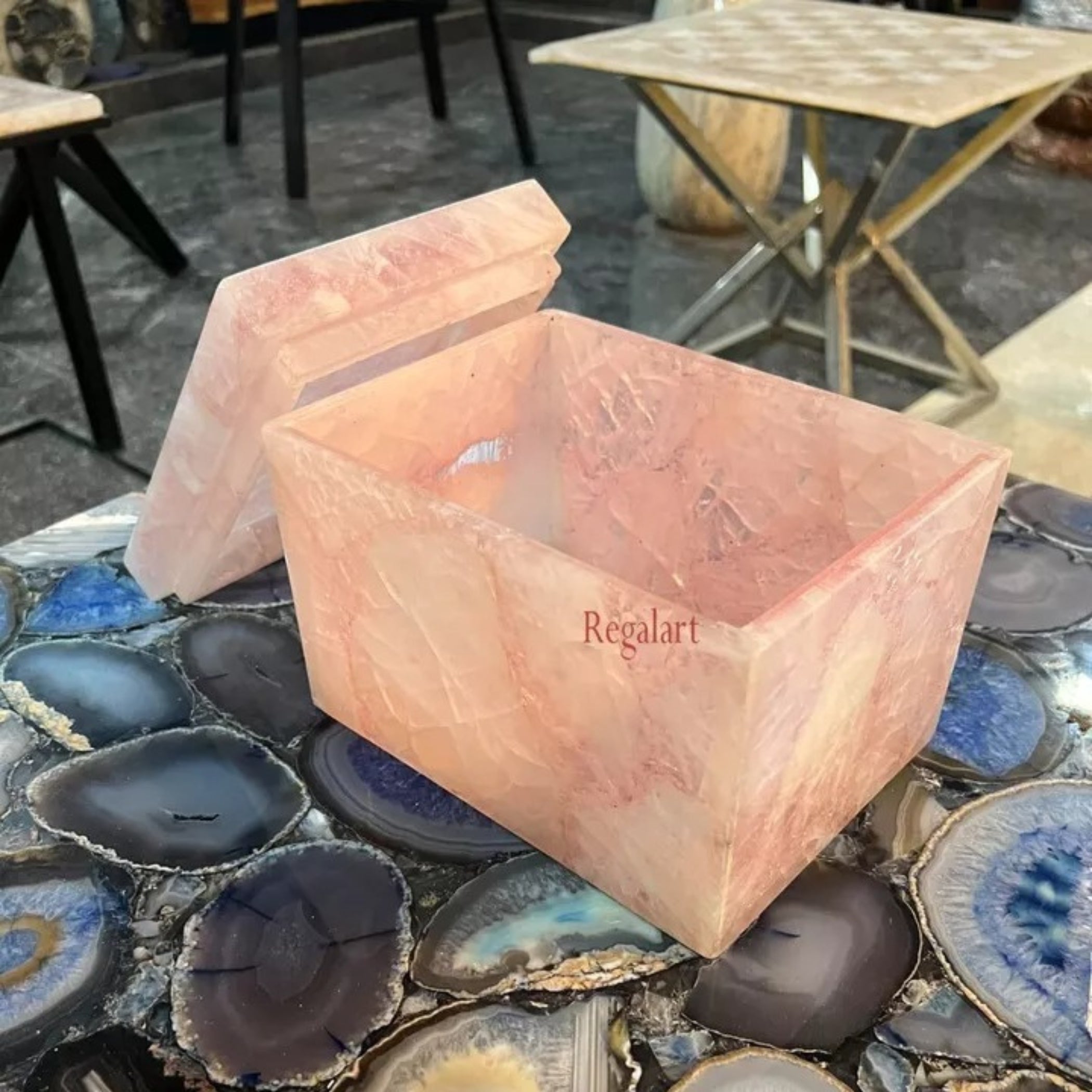 Gemstone Jewelry Box | Rose Quartz Luxury Decor Art
