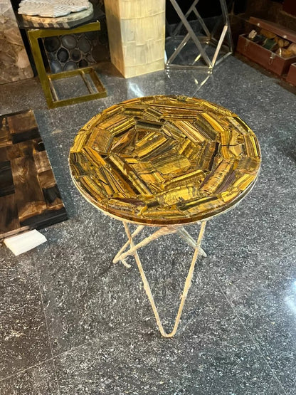 Tiger Eye Table Top, Tiger Eye Stone Table, Tiger Eye Side Table, Round Tiger Ey