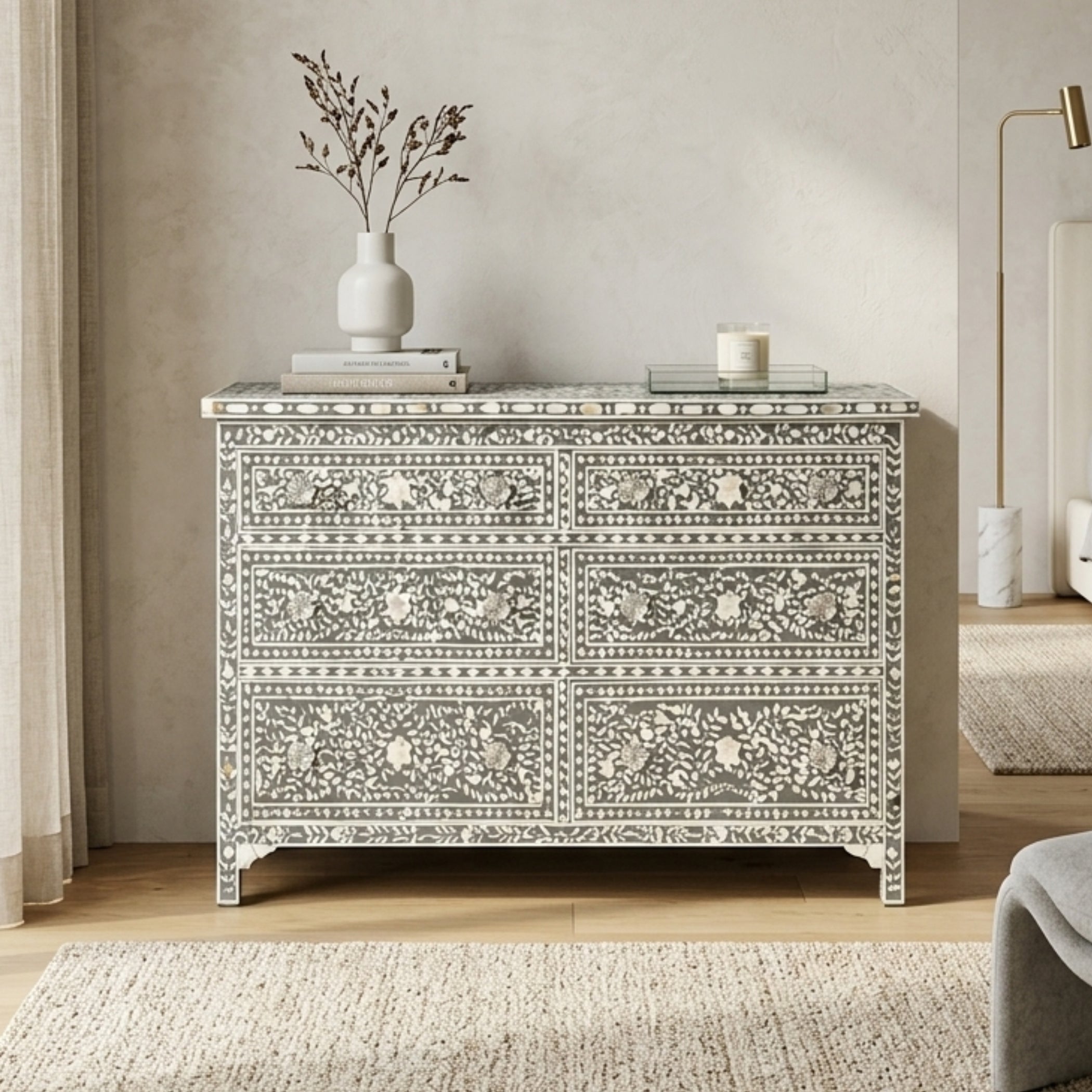 Mother of Pearl Inlay Dresser, Handmade Chest of Drawer