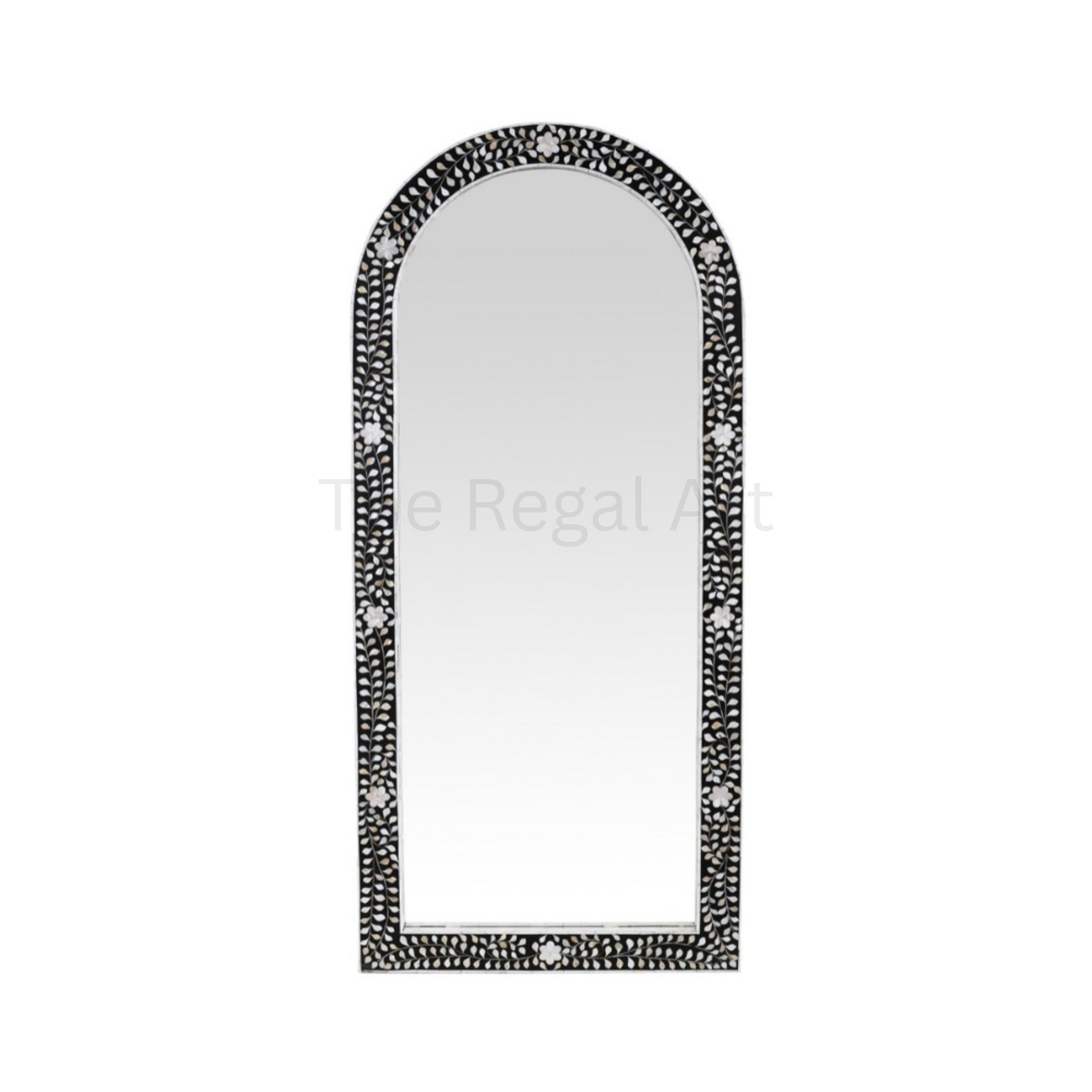 Handmade Black MOP Home Decor Mirror | Floral Wall Decor