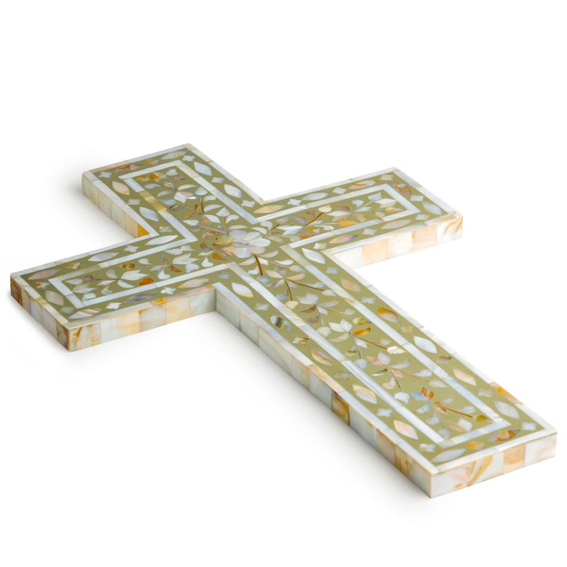 Wall Decor Holy Cross Mother of Pearl Handmade Floral Pattern Home Decor Cross&nbsp