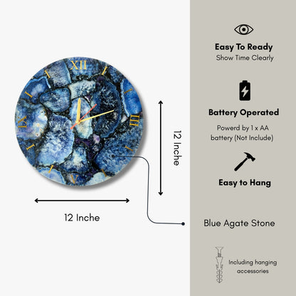 Agate Wall Clock, Blue Natural Stone Clock Living Room