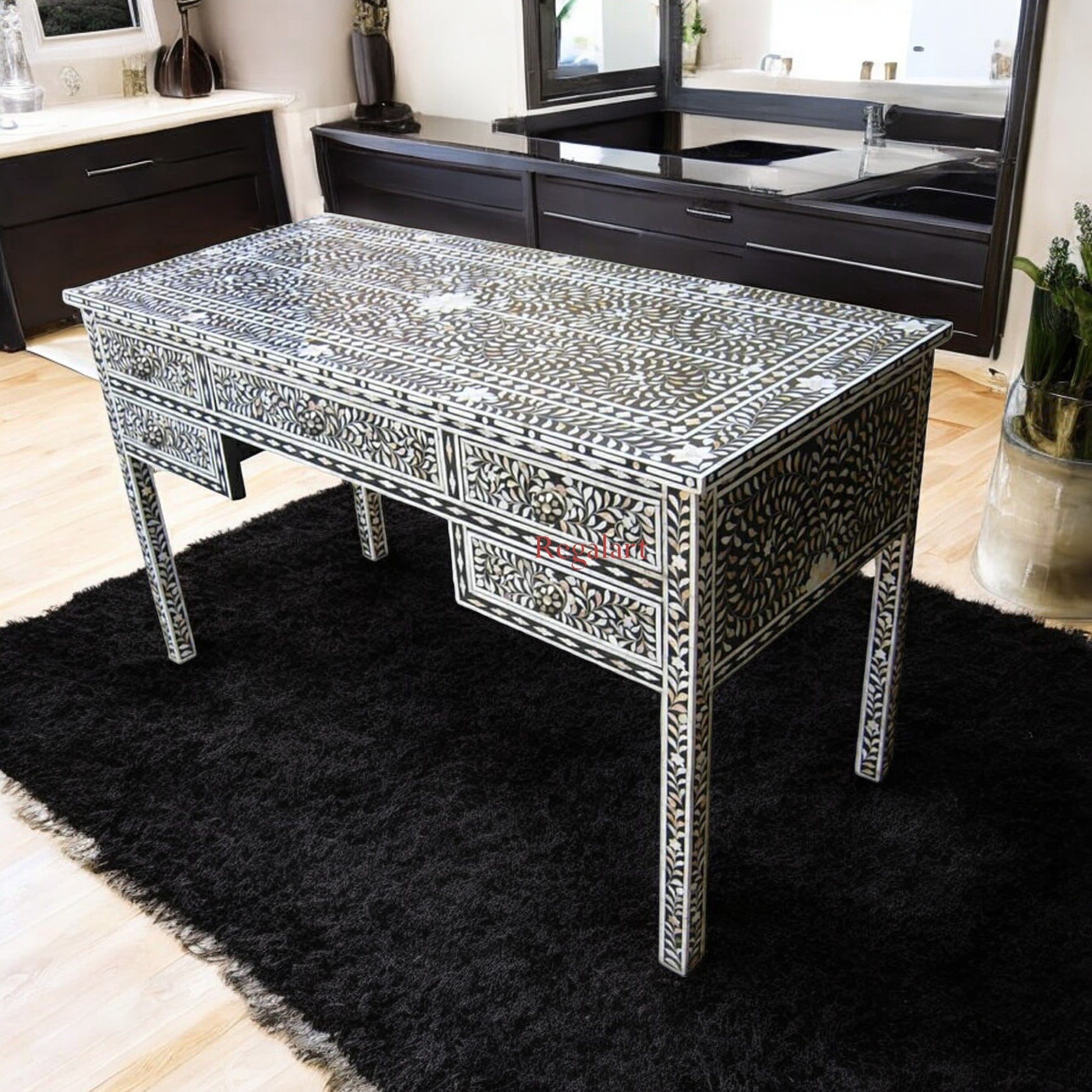 Mother of Pearl Work desk Laptop Table Handmade Floral Pattern Study Table Home Decor Art