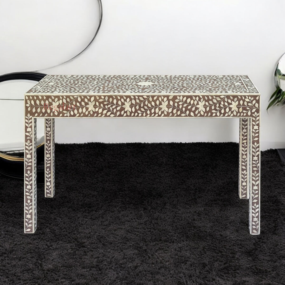 Bone Inlay Console Table Furniture. Bone Hall Table, Living Room Table Floral Design Console Table