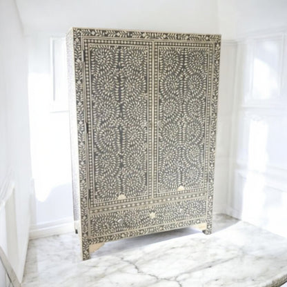 Handmade Bone inlay floral Design Wardrobe/ cupboard/ almirah / cabinet, Bone inlay furniture