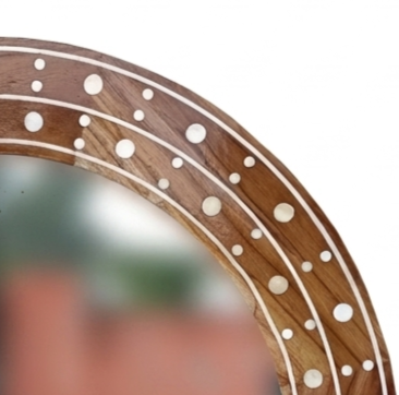 Round bone inlay handmade wooden wall mirror frame