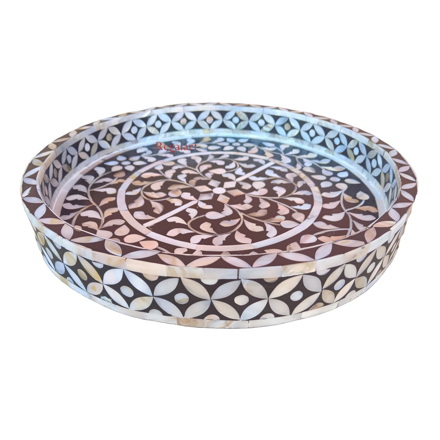 Mother Of Pearl Kitchen Serving Tray Round Floral Design tray Breakfast Tray, Handmade Coffee Table Tray