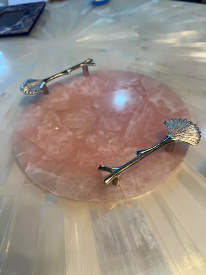 Rose Quartz Tray, Round Serving Tray, Home Decorative Tray Gifts