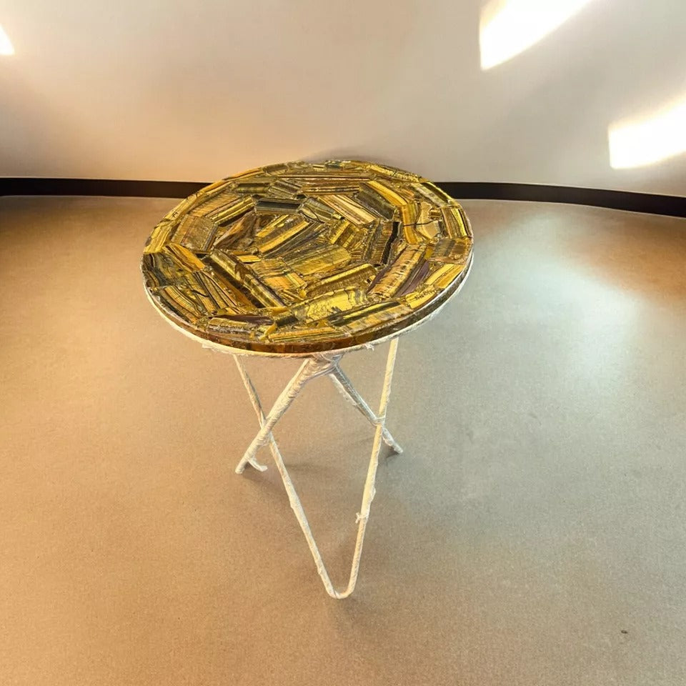 Tiger Eye Table Top, Tiger Eye Stone Table, Tiger Eye Side Table, Round Tiger Ey