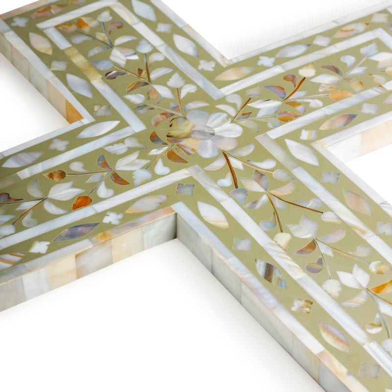 Wall Decor Holy Cross Mother of Pearl Handmade Floral Pattern Home Decor Cross&nbsp