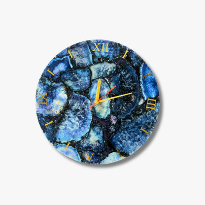 Agate Wall Clock, Blue Natural Stone Clock Living Room