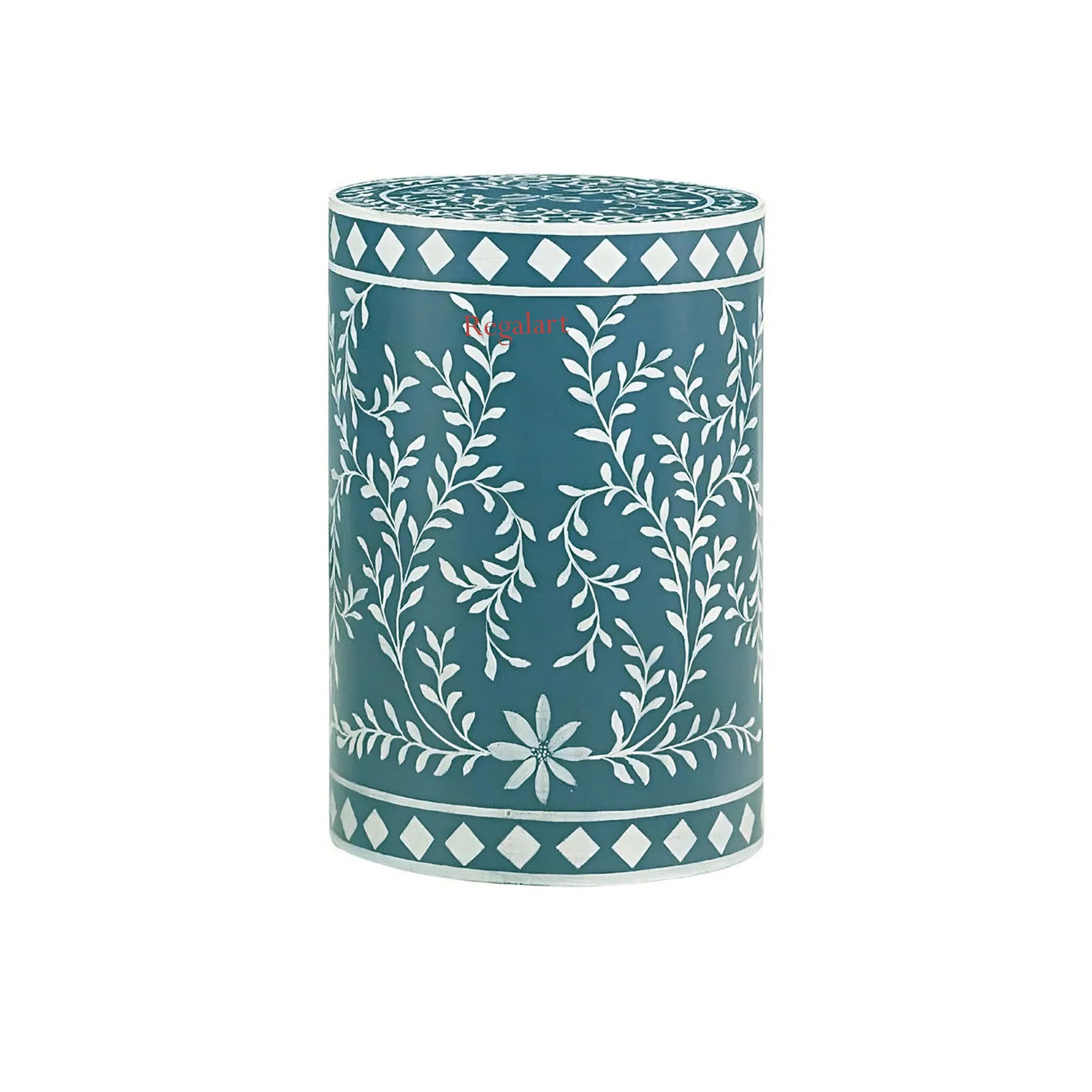 Luxury Bone Inlay End Table | Floral Round Stool Decor