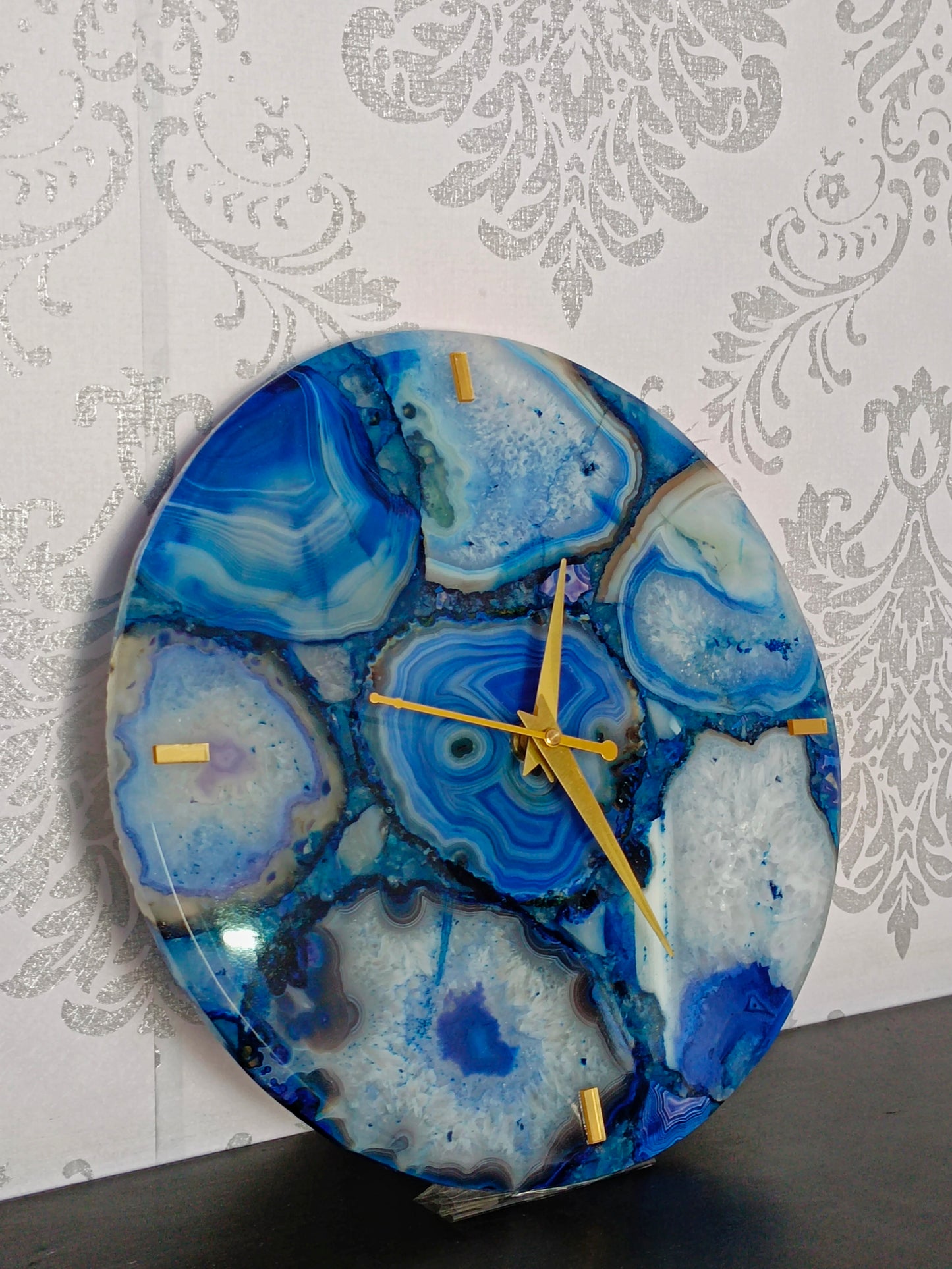 Blue Agate Gemstone Wall Clock: Luxury Crystal Home