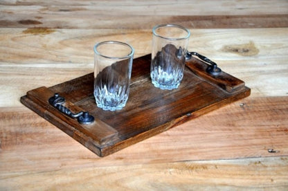 Reclaimed Wood Rustic Kitchen  Serving Tray Handmade Unique Pattern Tray