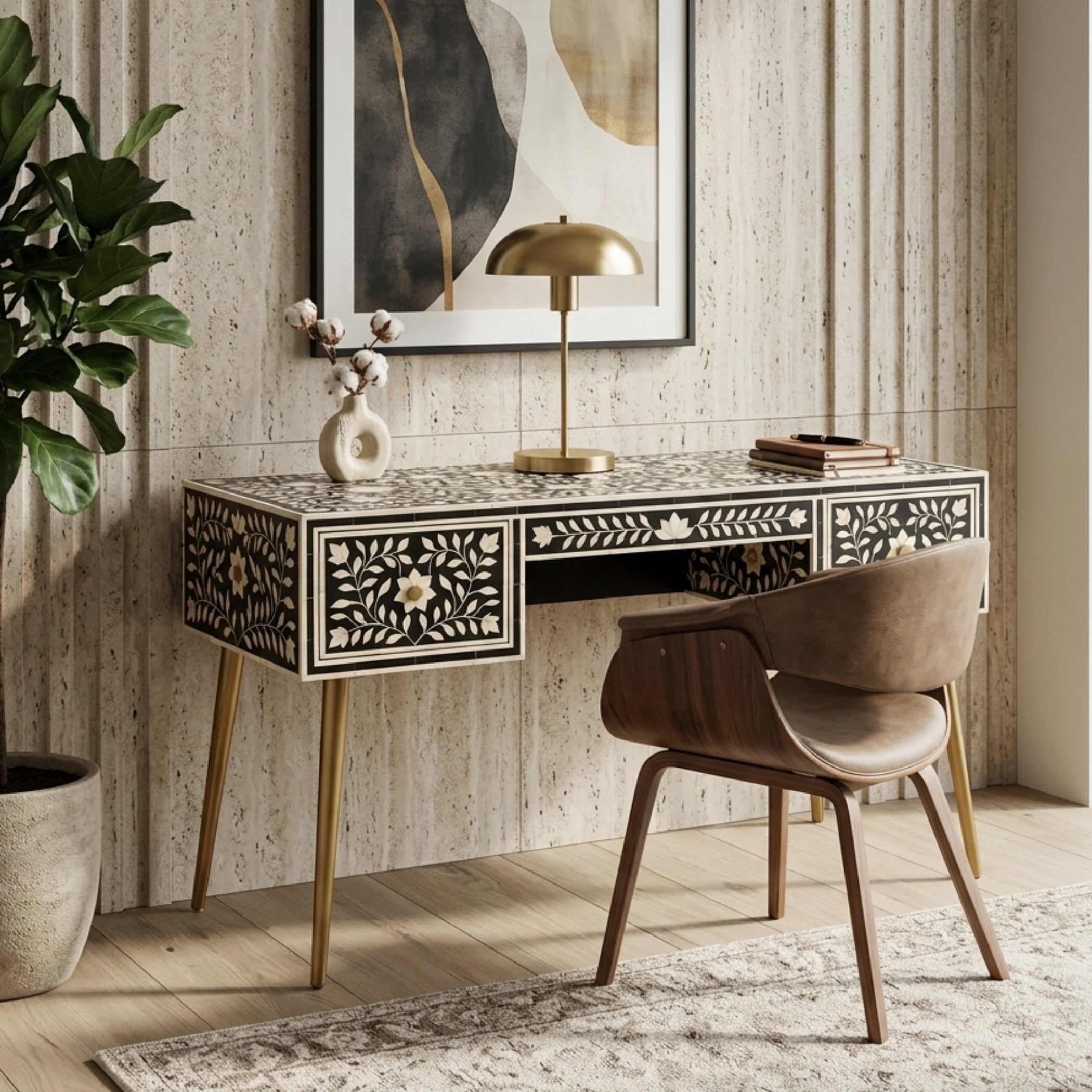 Handmade Bone Inlay Writing Desk Table | Luxury Home Decor