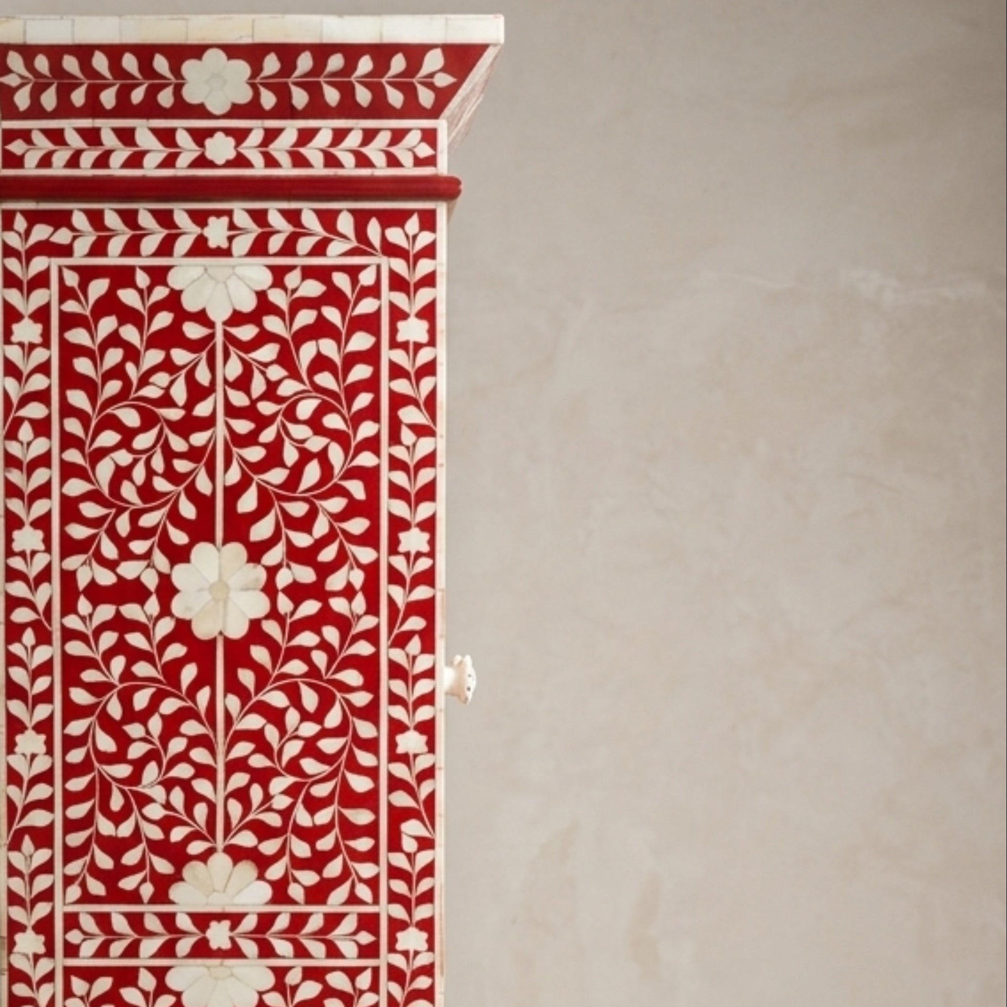 Handmade Floral Bone Inlay 2 Door 2 Drawer Wardrobe
