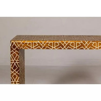 Wooden Console Table, Bone Inlay Furniture Geometric Mango Wood Handmade Home Décor