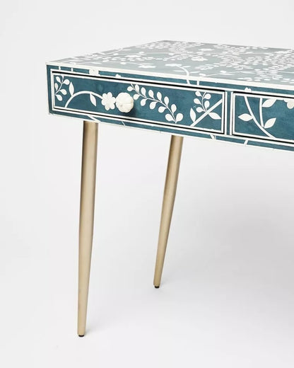 Bone Inlay Desk & Dressing Table Blue Floral Wood Home Decor Furniture