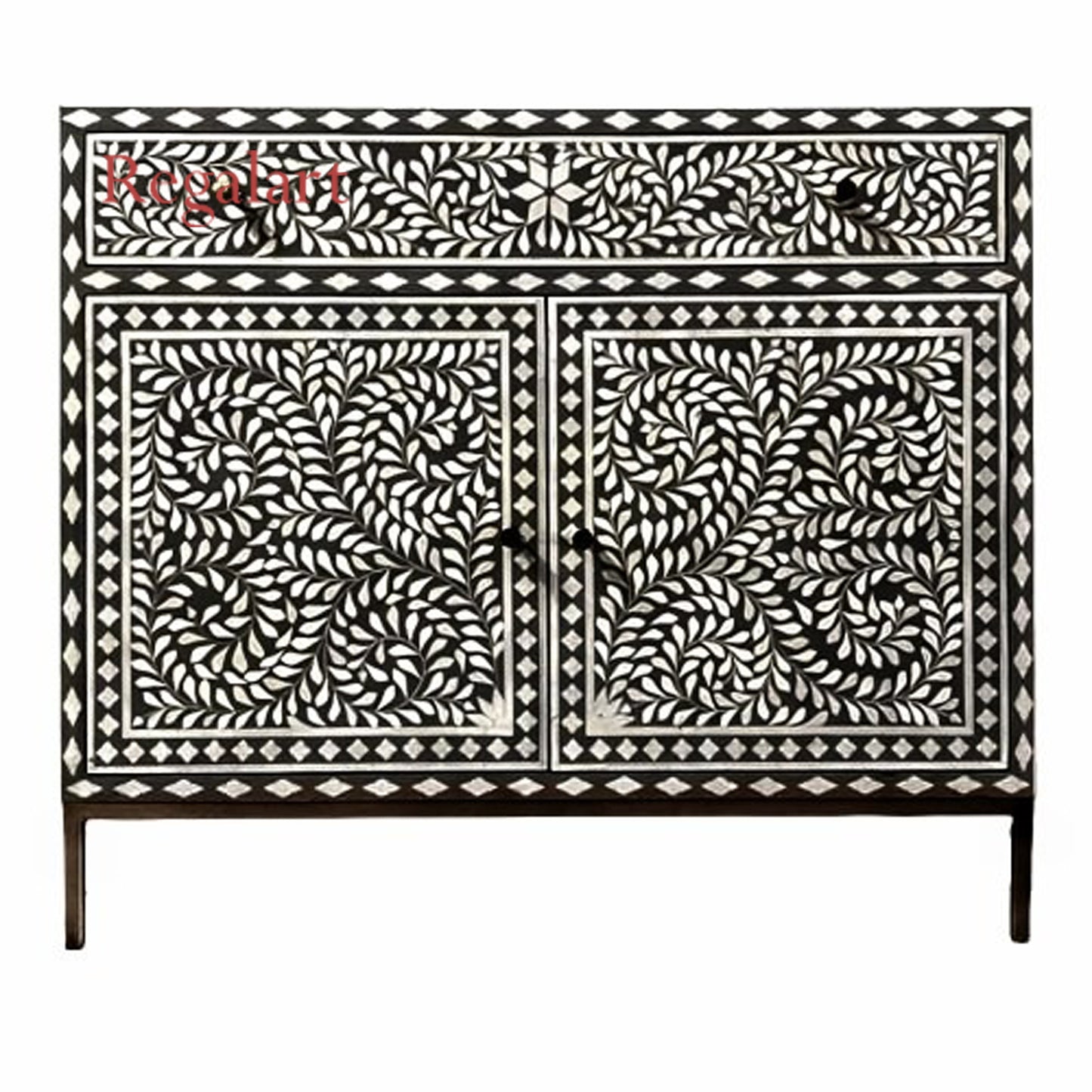 Handmade Bone Inlay Floral Sideboard Dresser – Elegant Handcrafted Furniture Cabinet