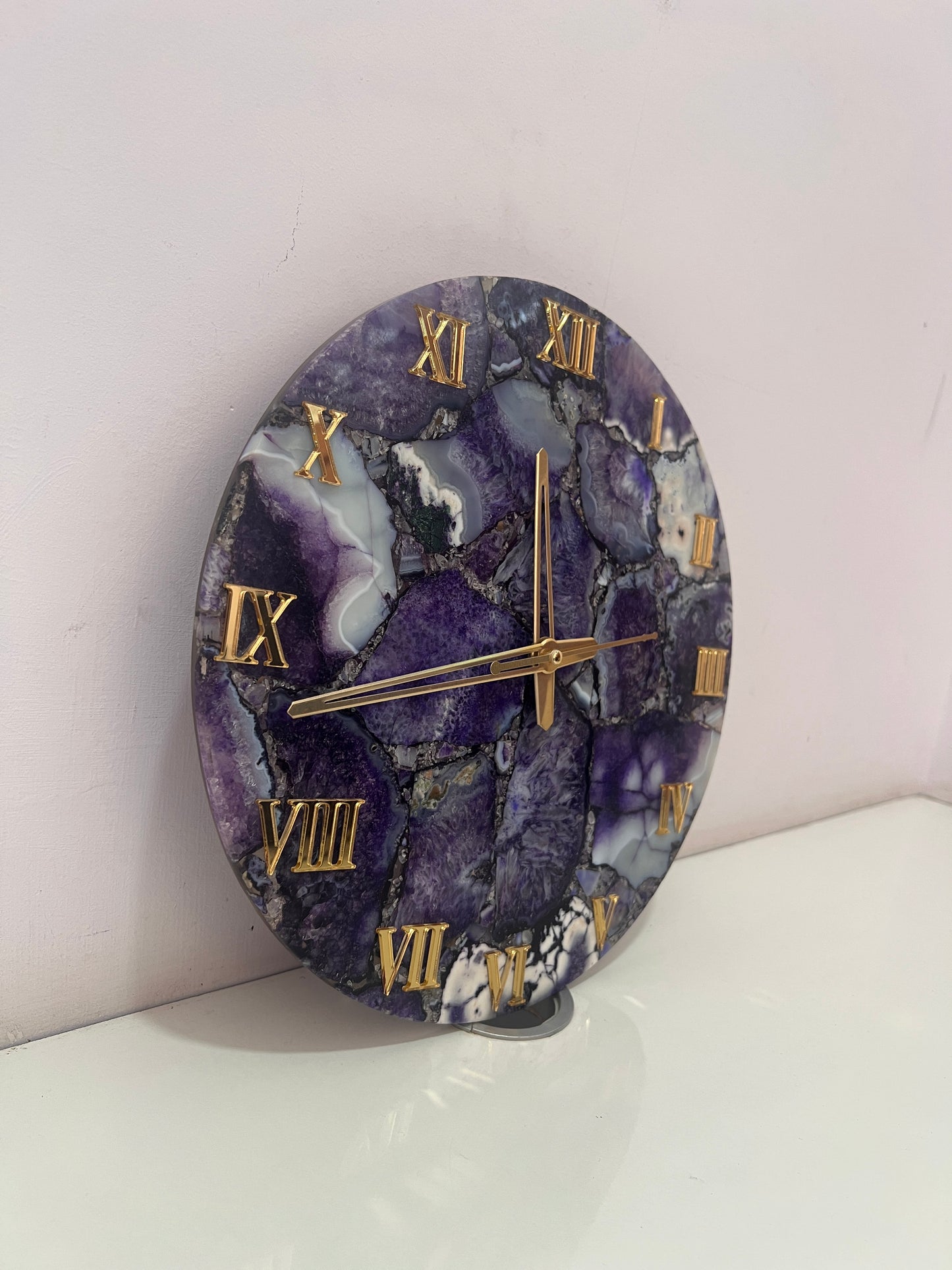Purple Agate Gemstone Wall Clock: Handmade Home Decor