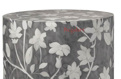 Handmade Bone Inlay Floral Design Round End TableDecorative Design Side Table , Bone Inlay Stool Home Decor