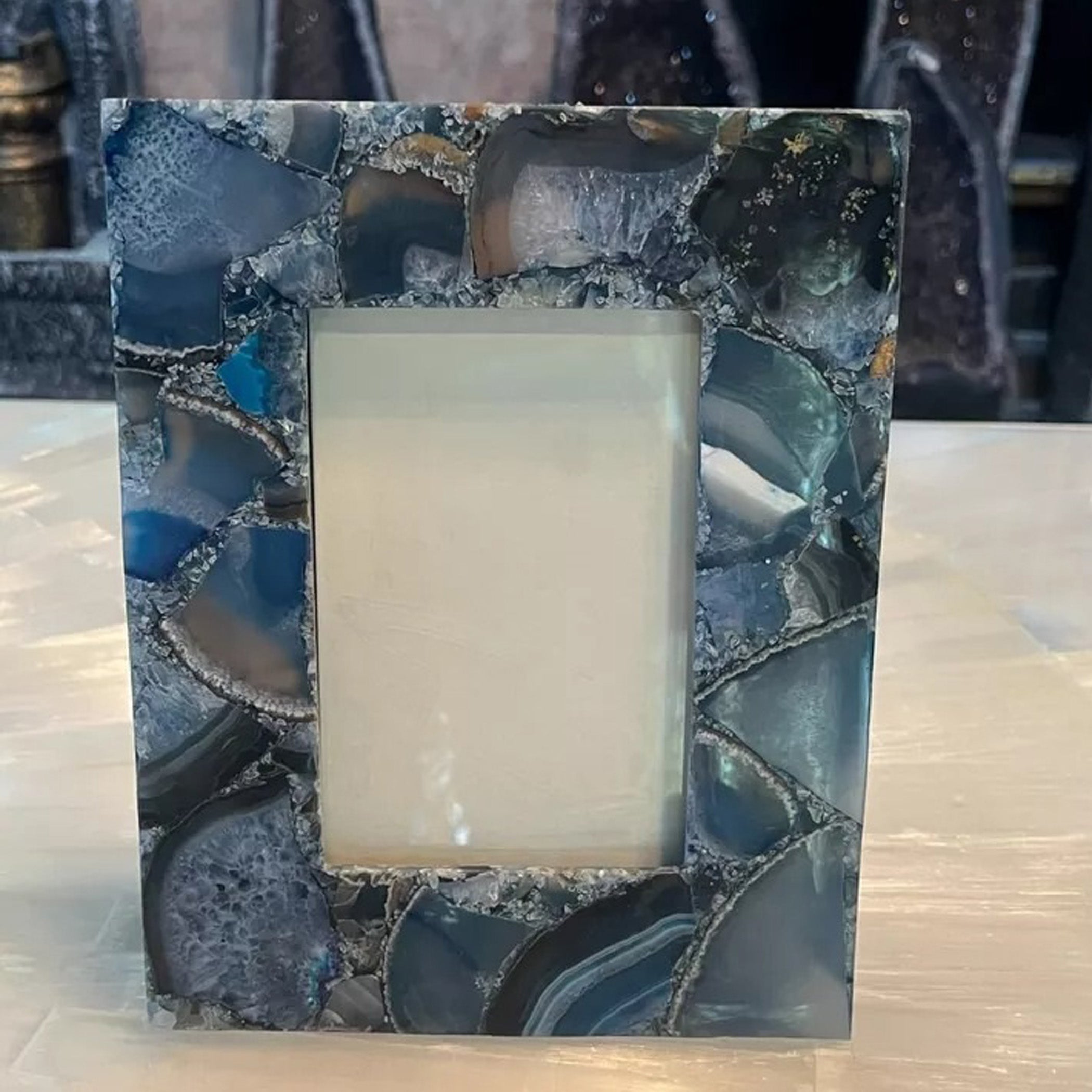 Agate Photo Frame | Blue Brazil Stone Luxury Home Decor Art