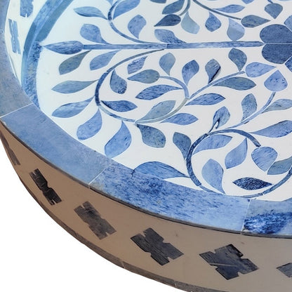 Blue Bone Inlay Round Kitchen Serving Tray Handmade Floral Design Tray Christmas gift item