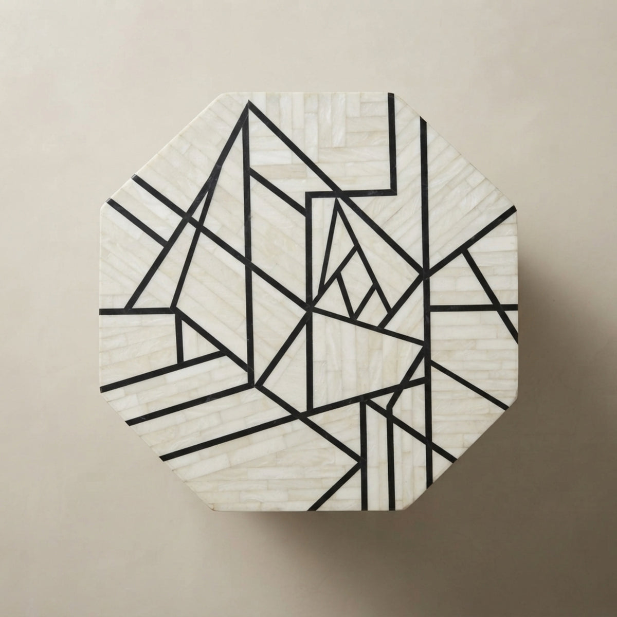 GeoTrace Bone Inlay Side Table – Handmade Geometric Accent Table