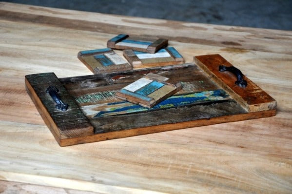 Reclaimed Wood Rustic Kitchen Serving Tray Unique Pattern tray For Home Decor