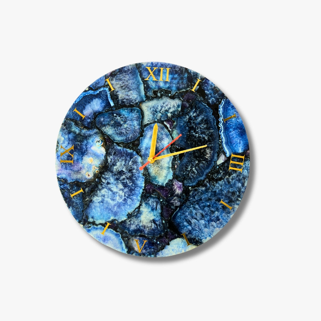 Agate Wall Clock, Blue Natural Stone Clock Living Room