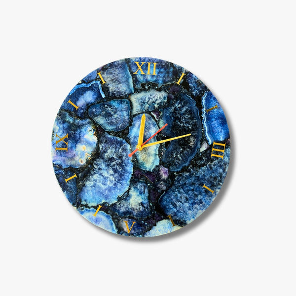 Agate Wall Clock | Blue Natural Stone Living Room Decor