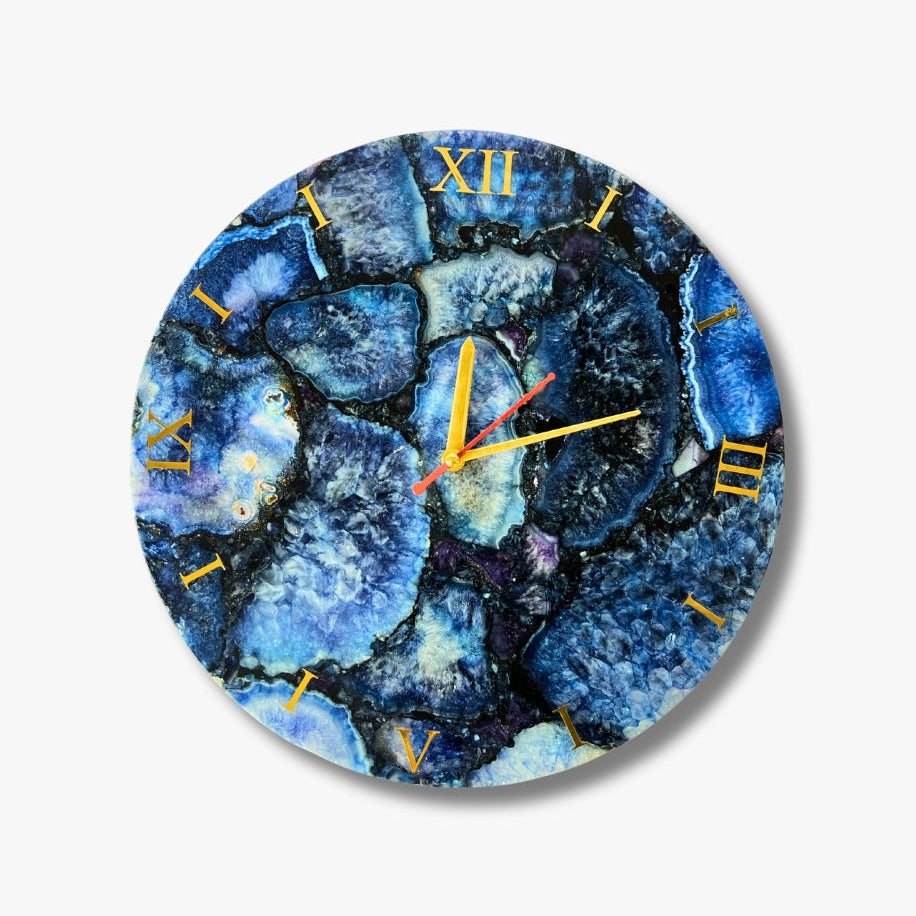 Agate Wall Clock | Blue Natural Stone Living Room Decor