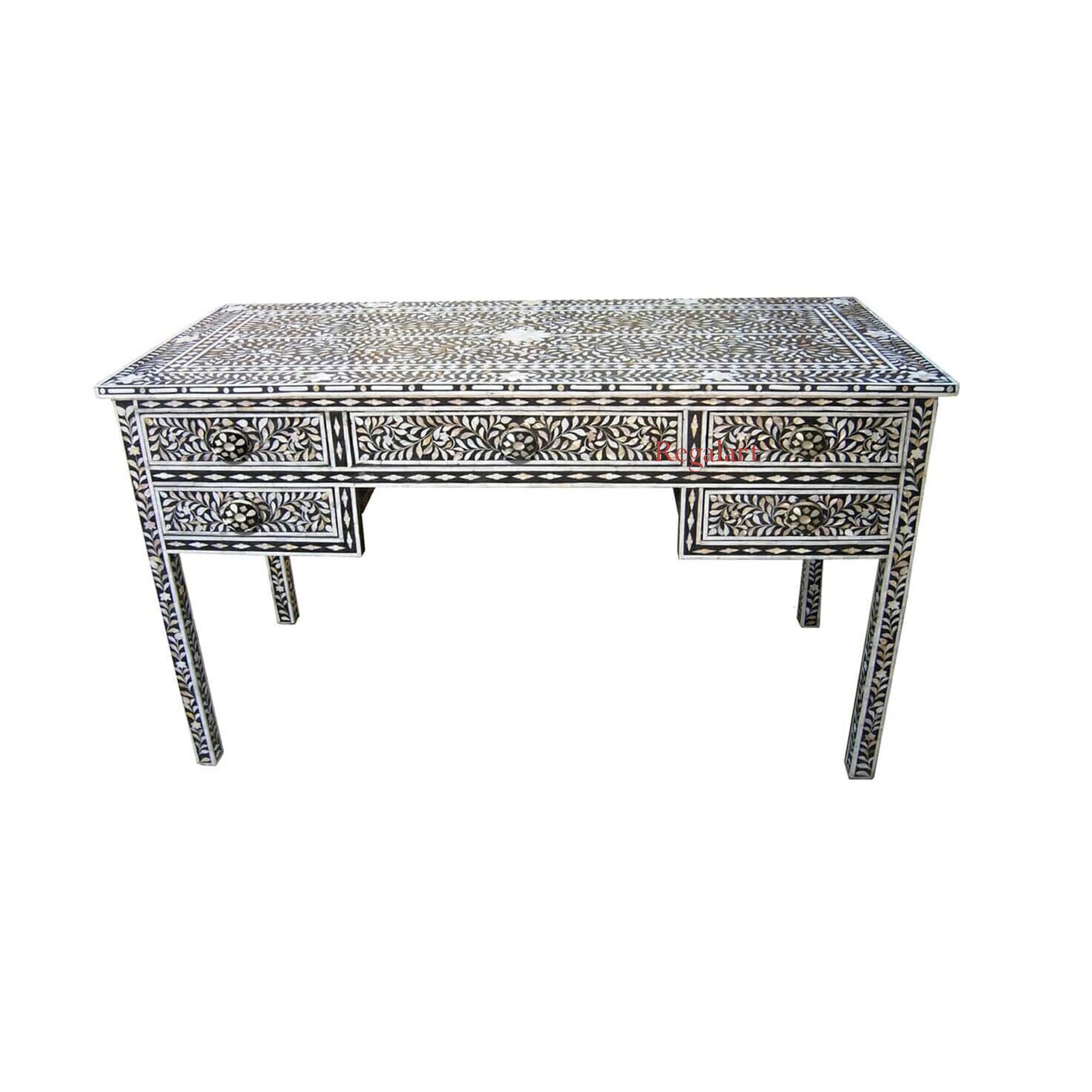 Mother of Pearl Work desk Laptop Table Handmade Floral Pattern Study Table Home Decor Art