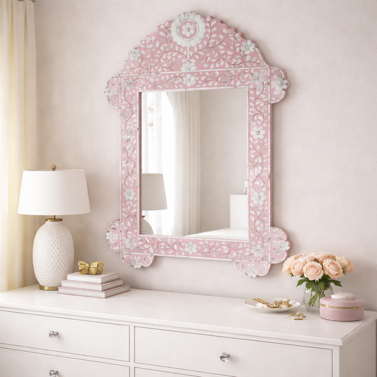 Mother of Pearl Mirror Frame Floral Patten Bathroom Wall Decor Mirror Home Gift Art